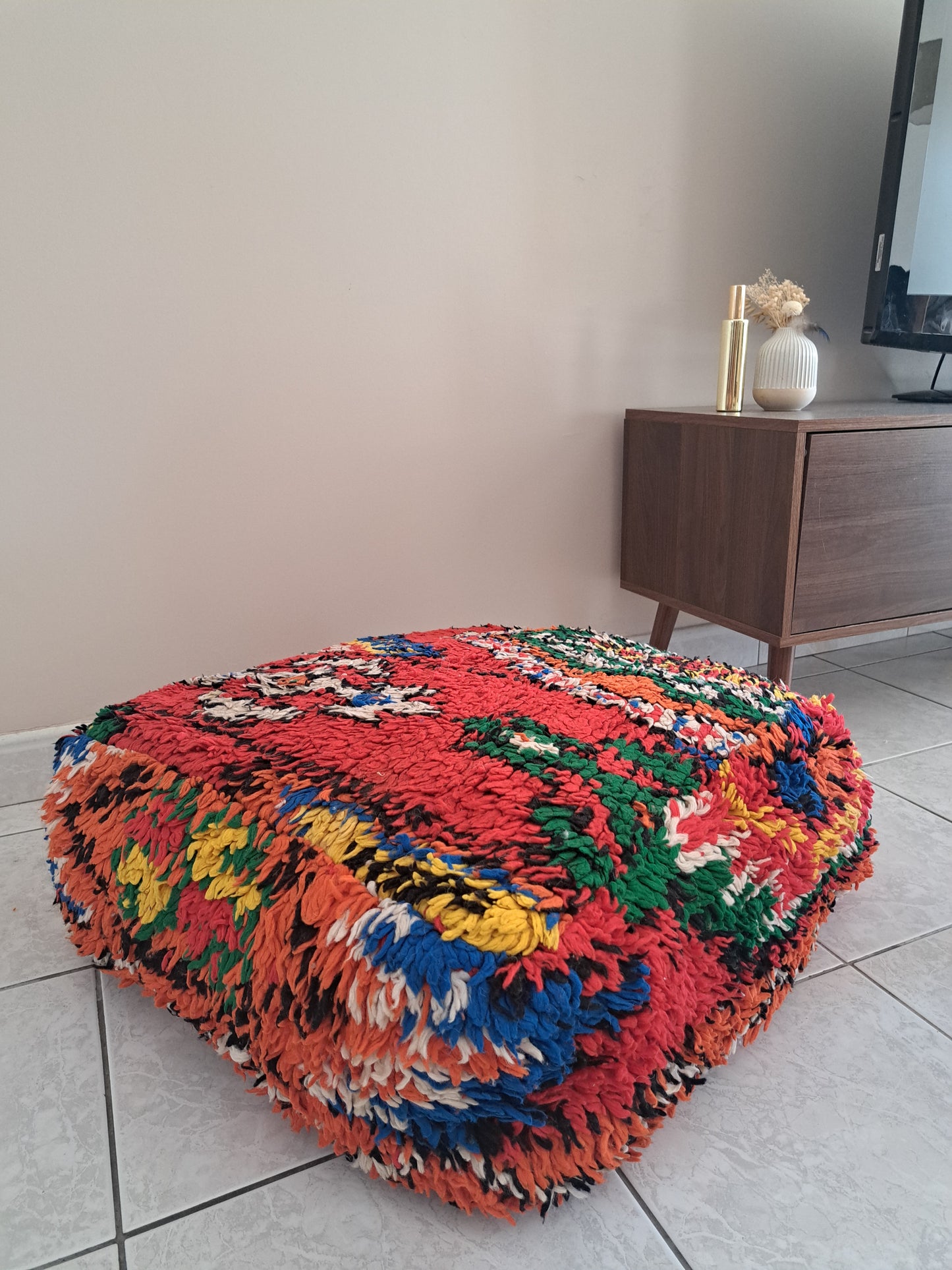 Pouf berbère mexican style, pouf Beni Ouarain Kilim rouge, housse de pouf en laine faite main, pouf décoratif, pouf unique, pouf authentique