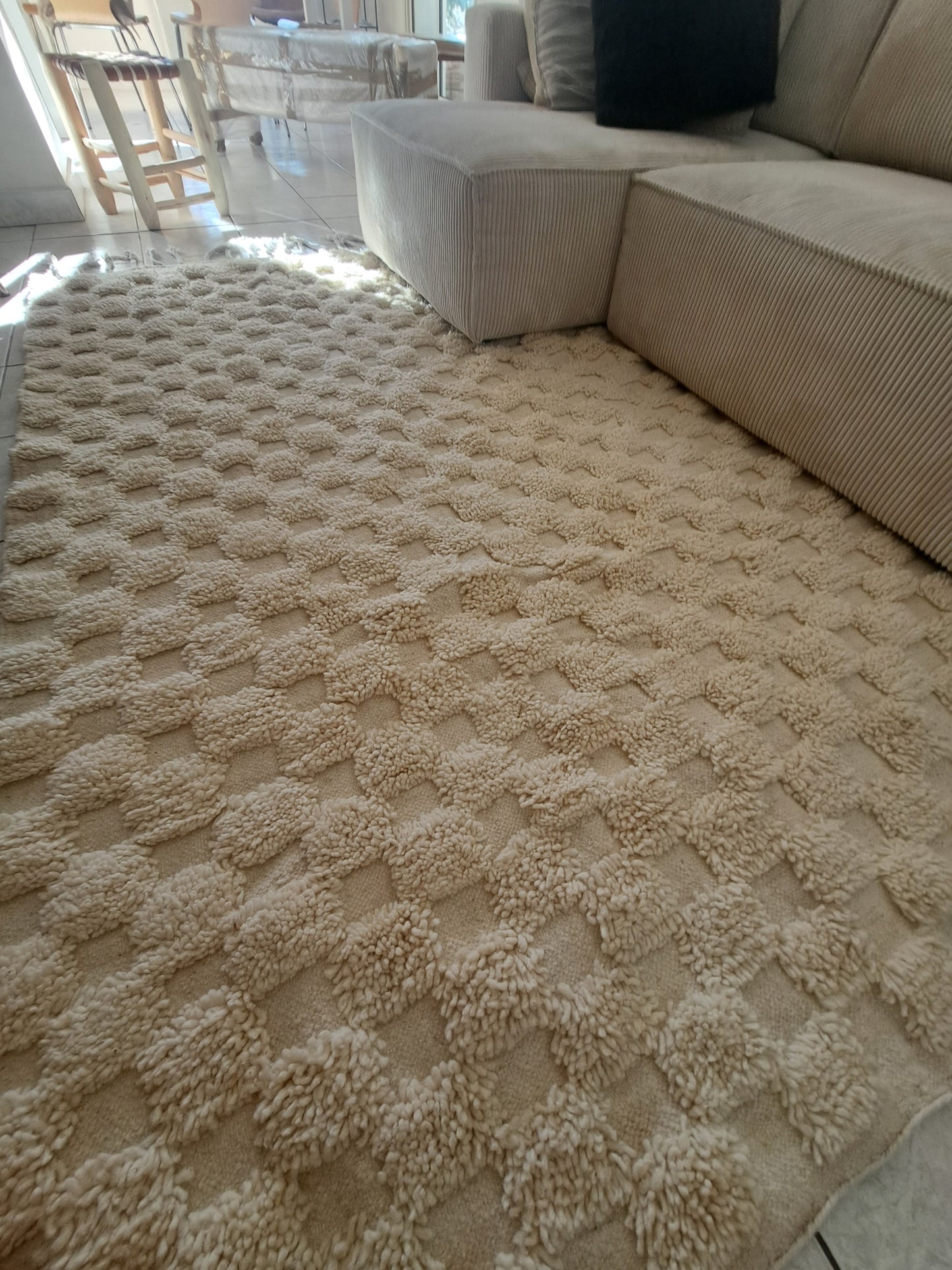 Beau tapis berbère Beni Ouarain Ecru naturel épais