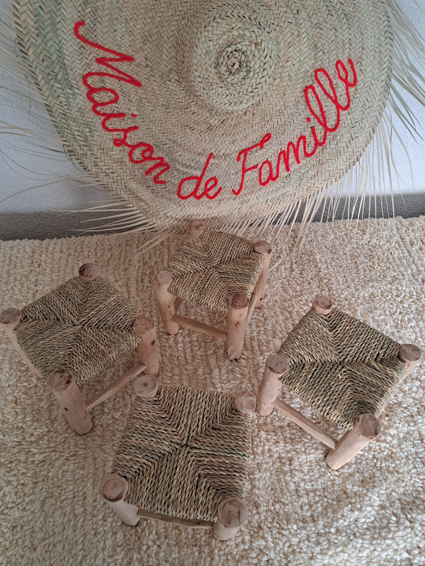 Mini tabouret marocain en bois et corde