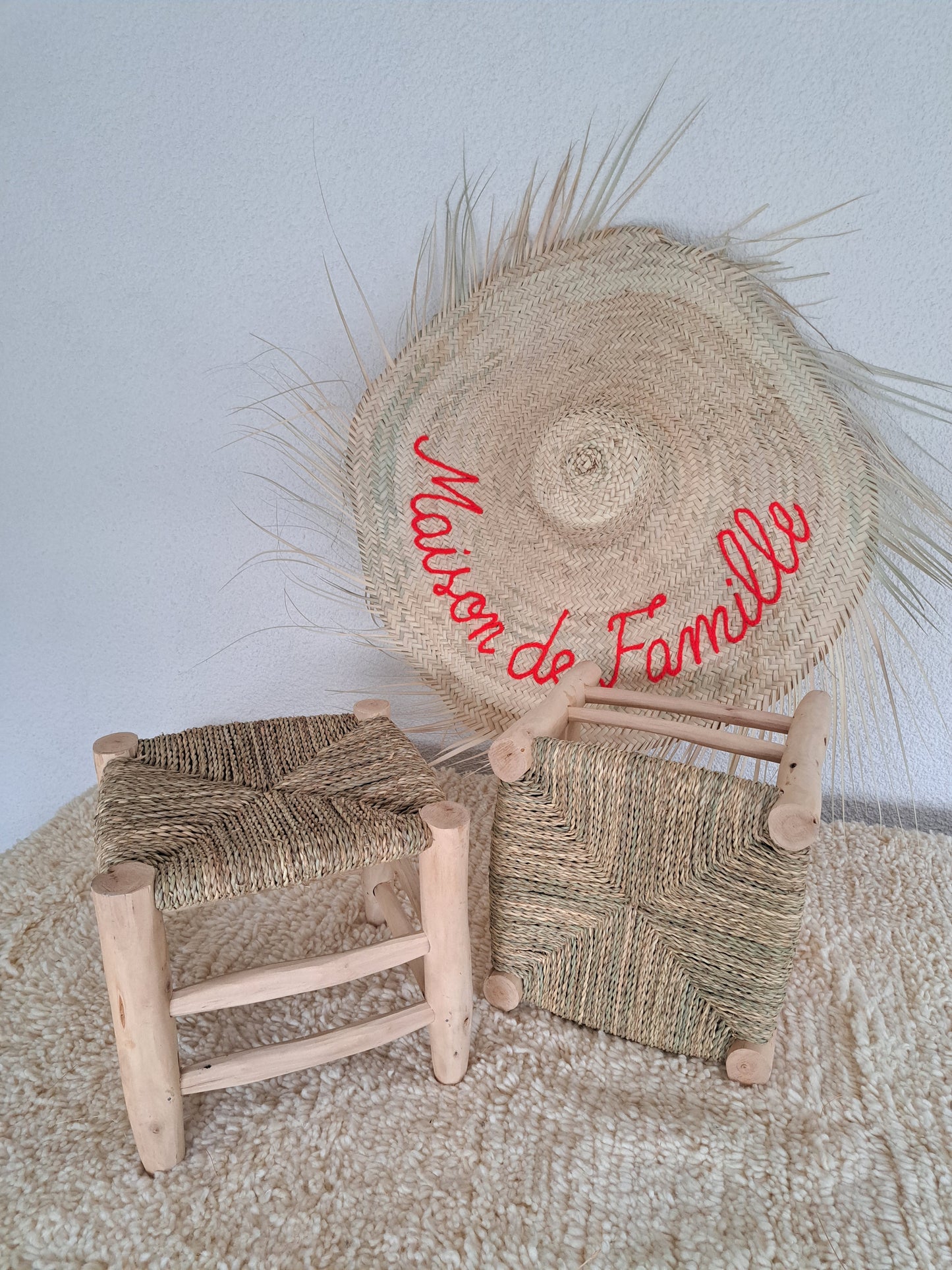Tabouret marocain en bois et corde naturelle