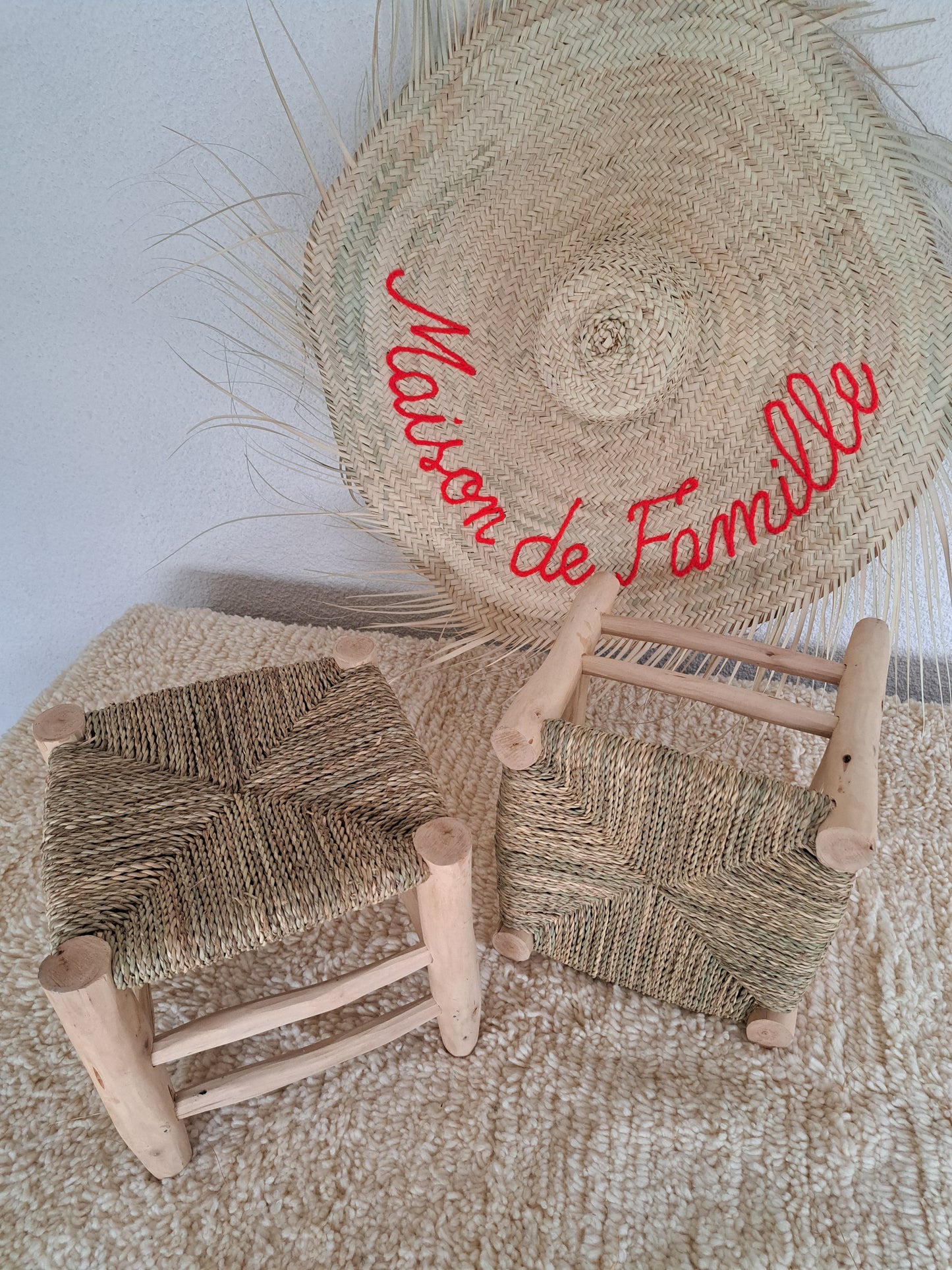Tabouret marocain en bois et corde naturelle
