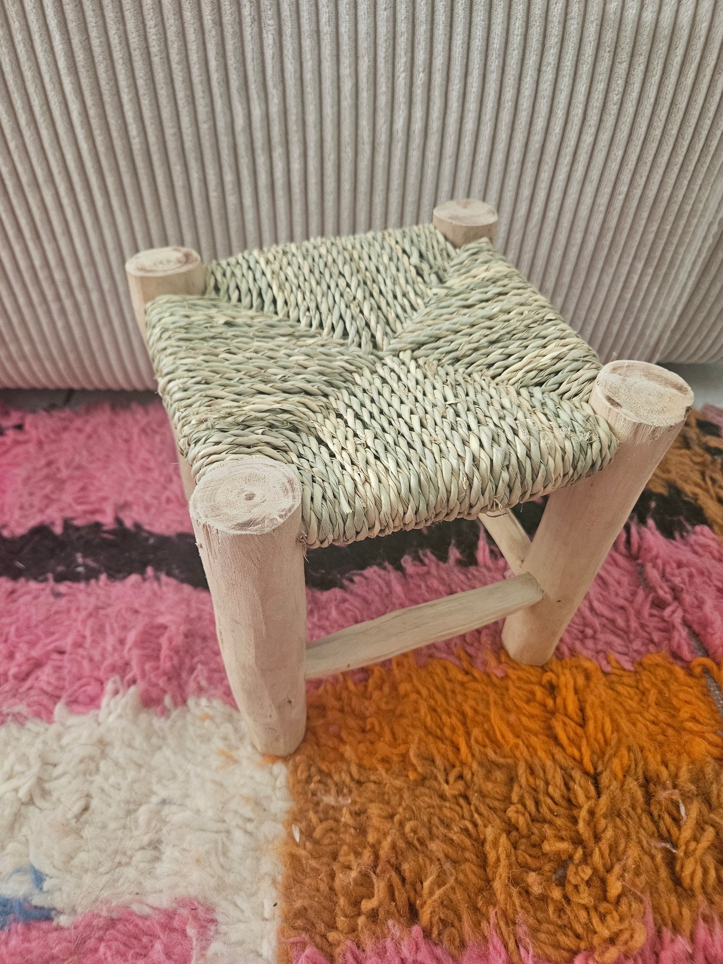Mini tabouret marocain en bois et corde