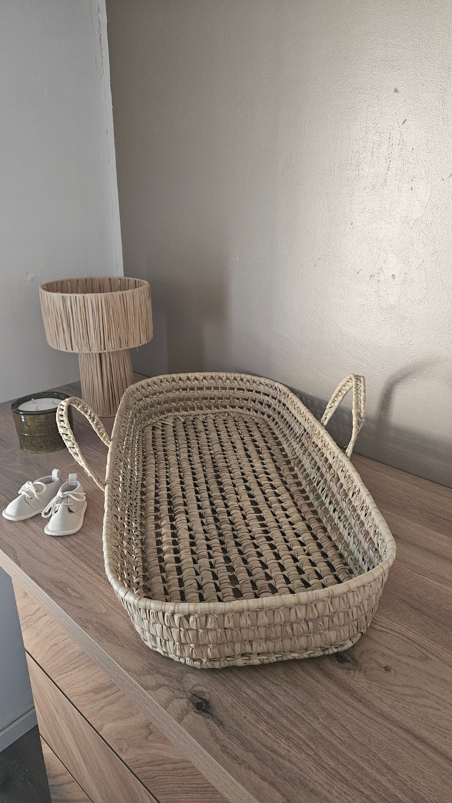 Panier à langer anses en doum Panier ovale matelas à langer