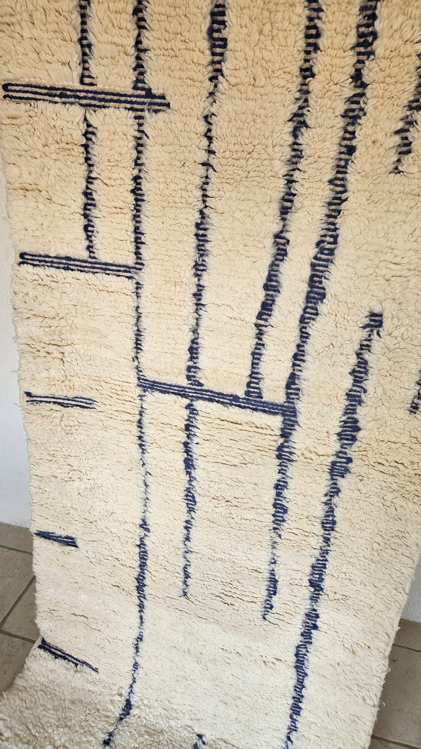 Tapis de couloir Berbère Ecru & Bleu dans la trame