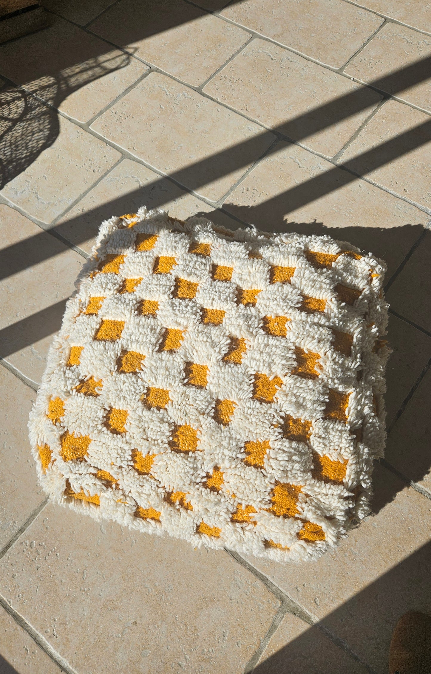 Pouf berbère damier Jaune et blanc - Pouf déco Pop