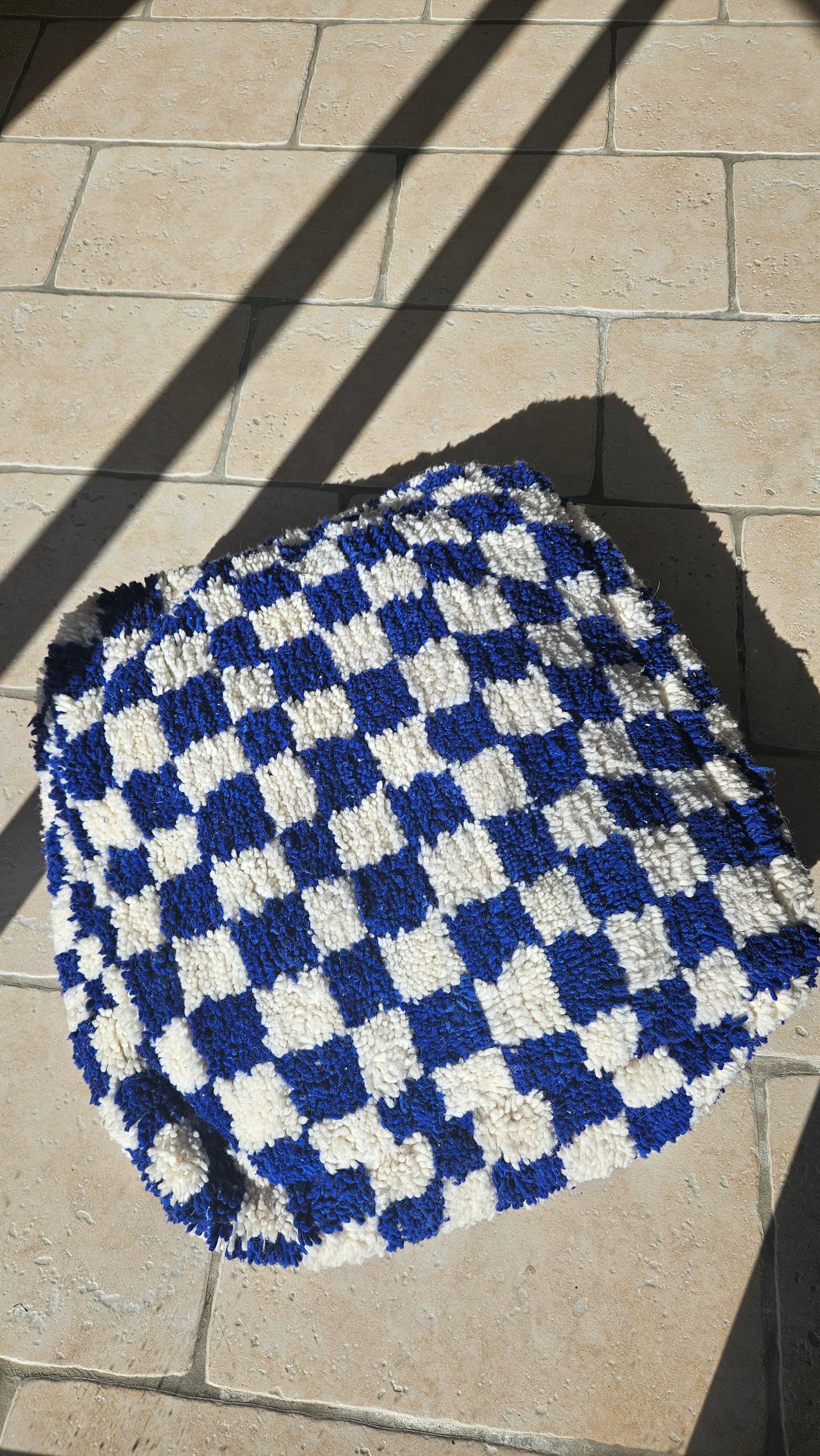 Pouf berbère damier bleu et blanc - Pouf déco Pop