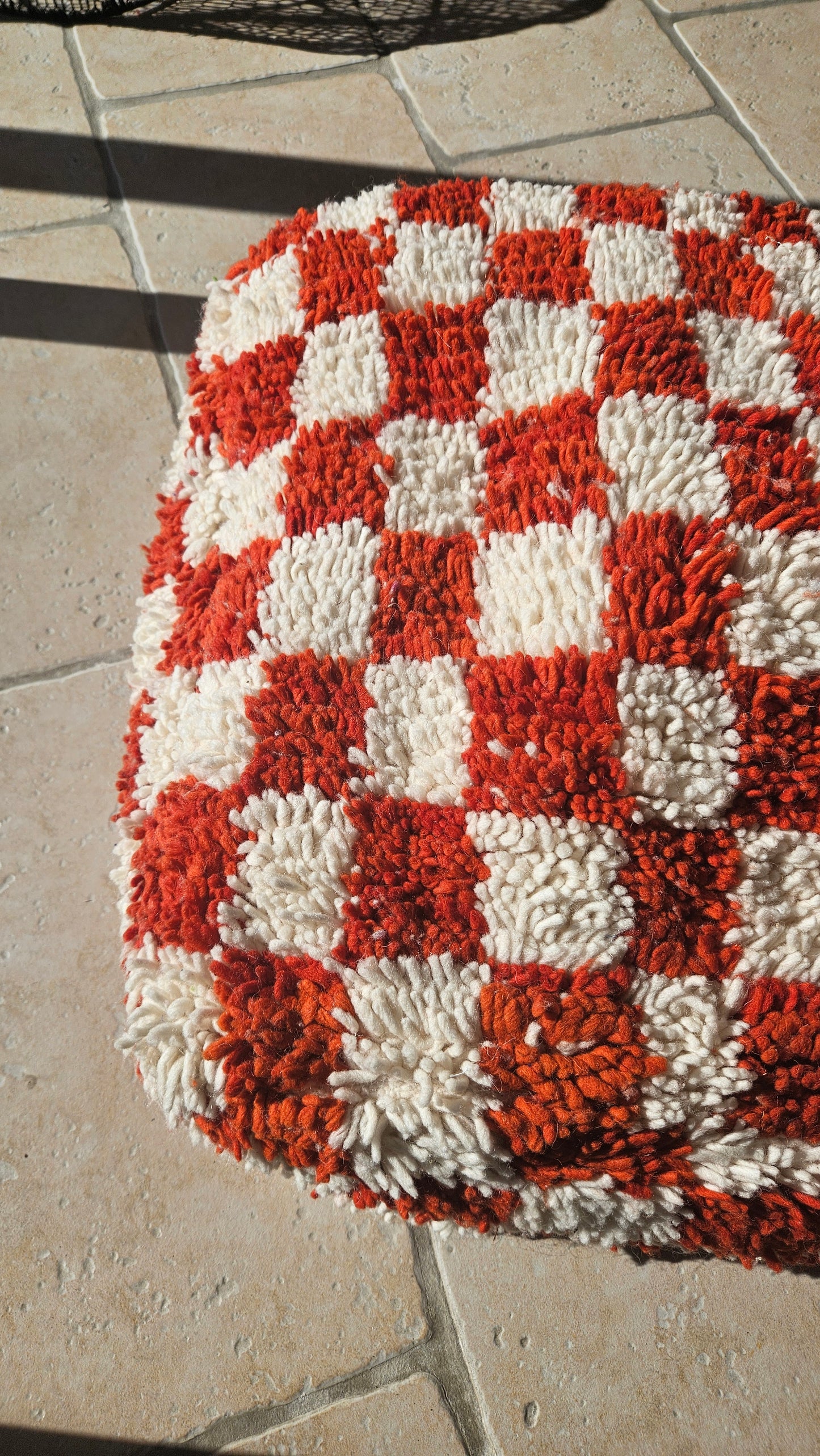 Pouf berbère damier orange & blanc - Pouf d'intérieur Pop