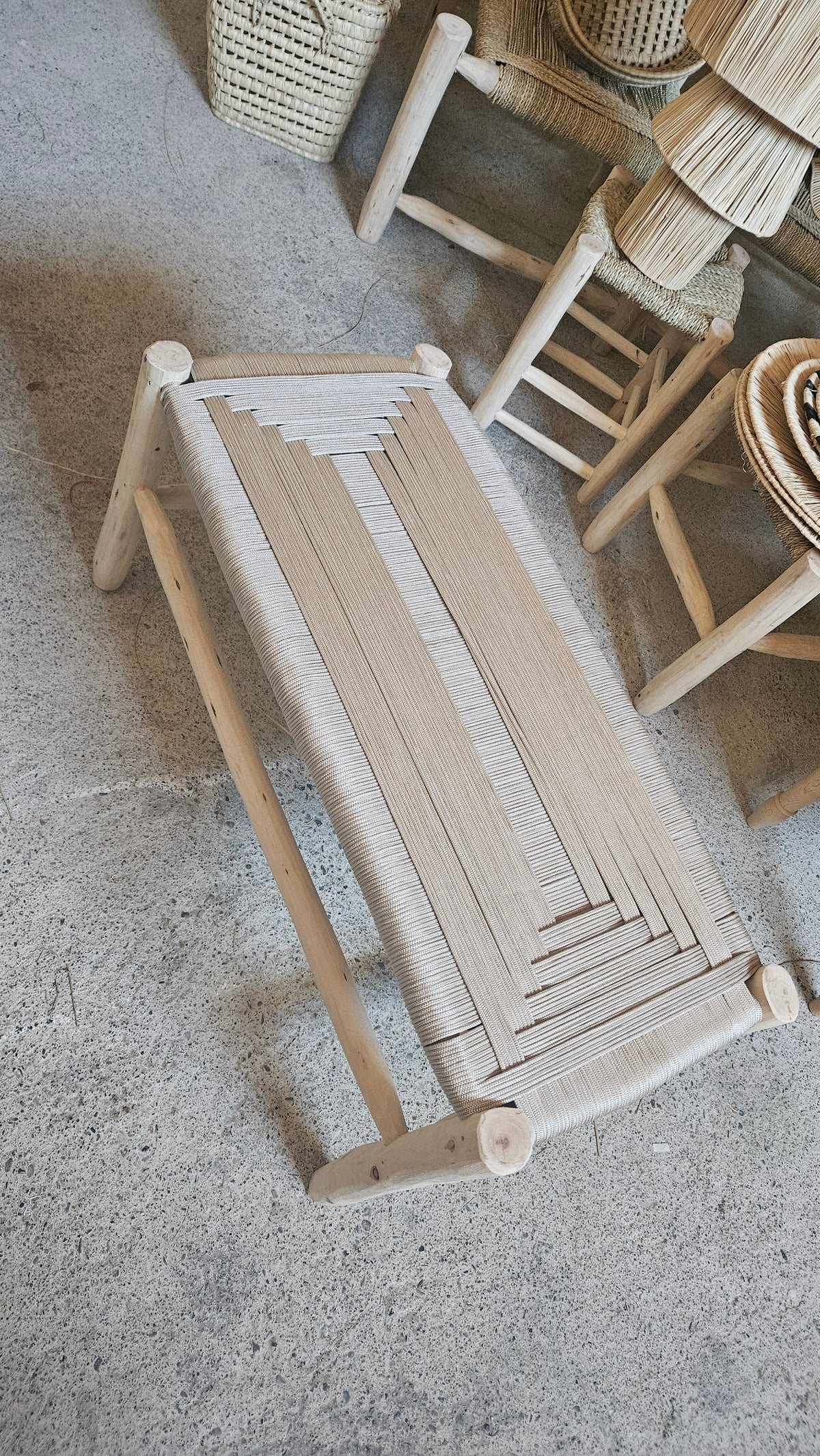 Banc marocain bois & corde de nylon beige - Banc d'intérieur ou extérieur