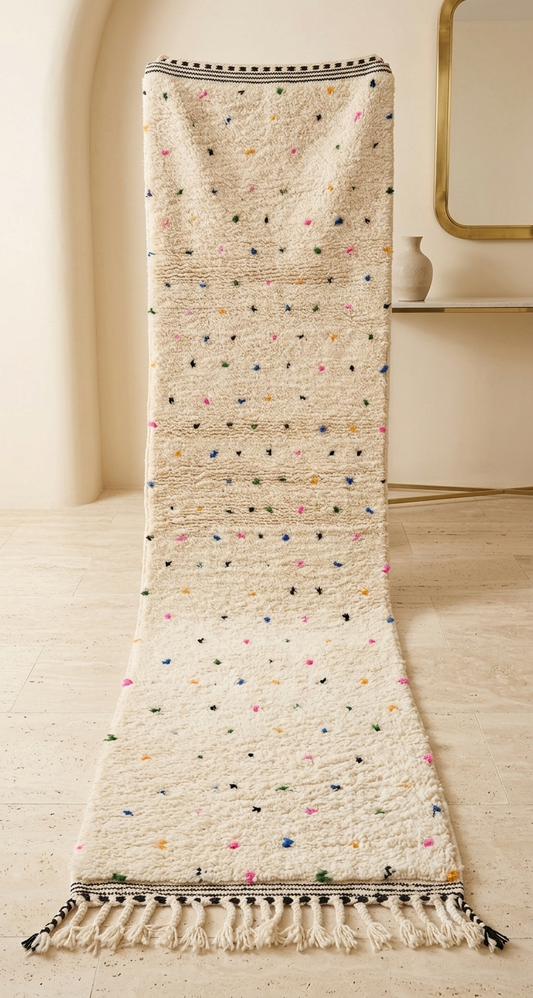 Tapis de couloir Beni Ouarain motif pois colorés - Tapis Berbère multicolore