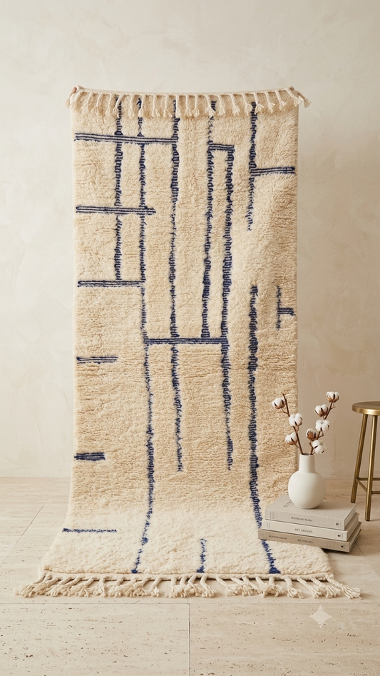 Tapis de couloir Berbère Ecru & Bleu dans la trame