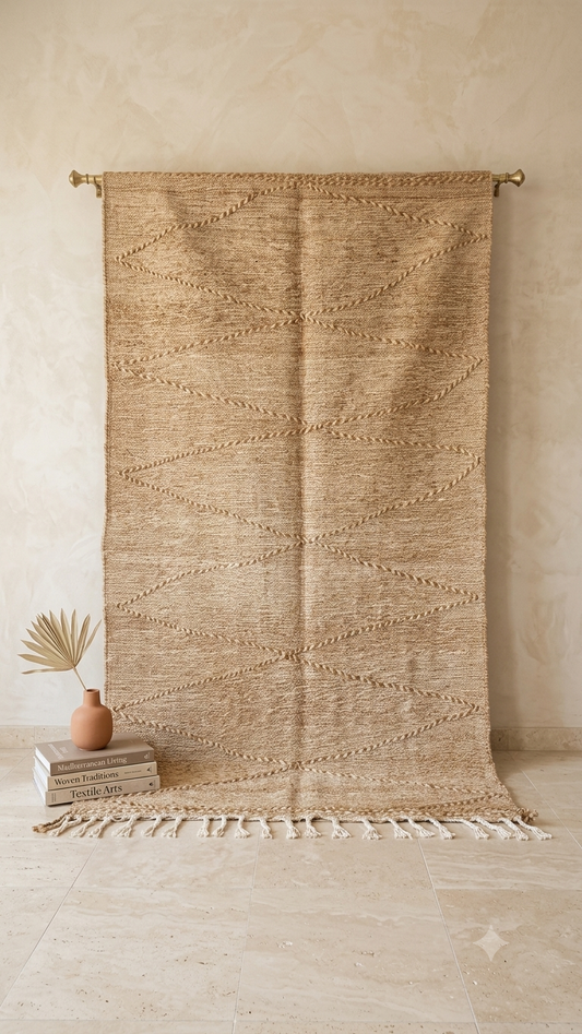 Tapis Zanafi en laine beige - Tapis berbère pour salle à manger, chambre, salon