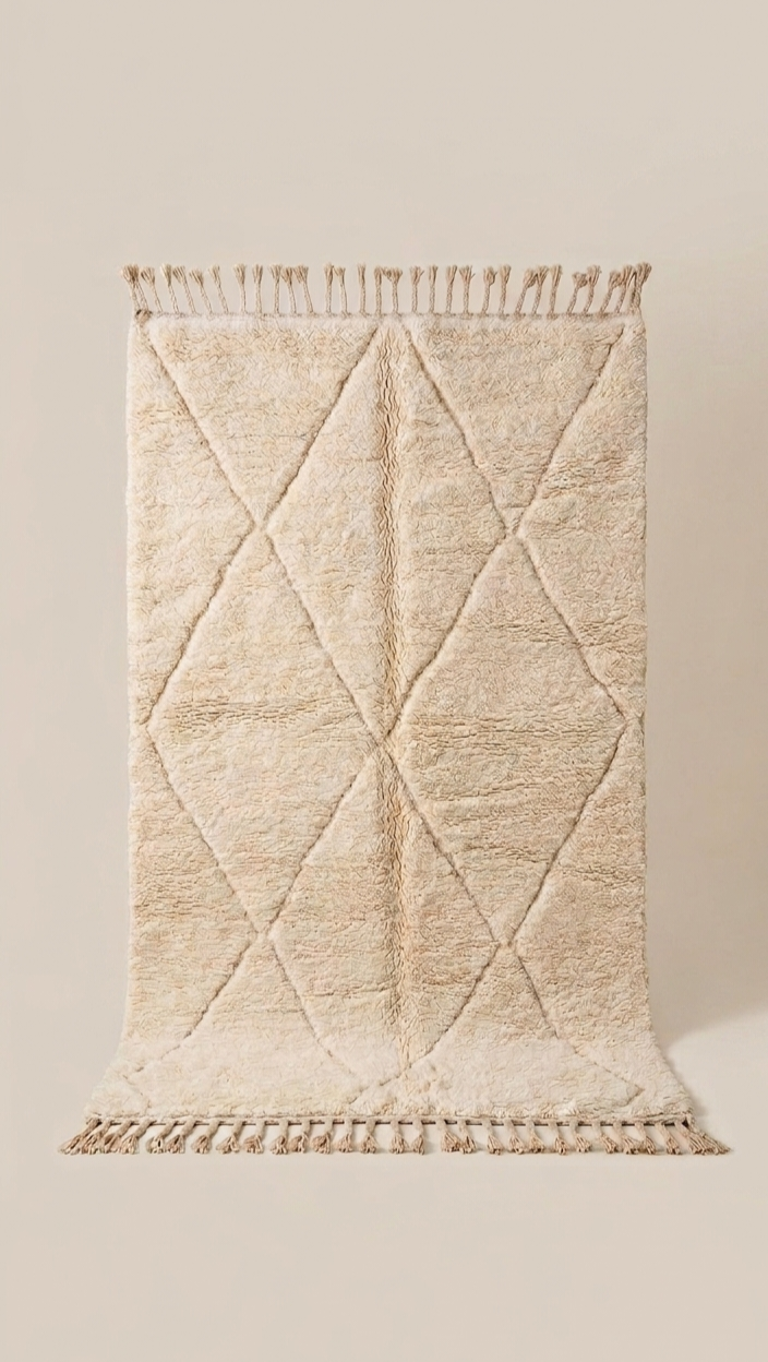 Tapis berbère Beni Ouarain losanges dans la trame Ecru naturel - Tapis Marocain
