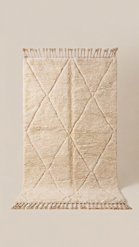 Tapis berbère Beni Ouarain losanges dans la trame Ecru naturel - Tapis Marocain