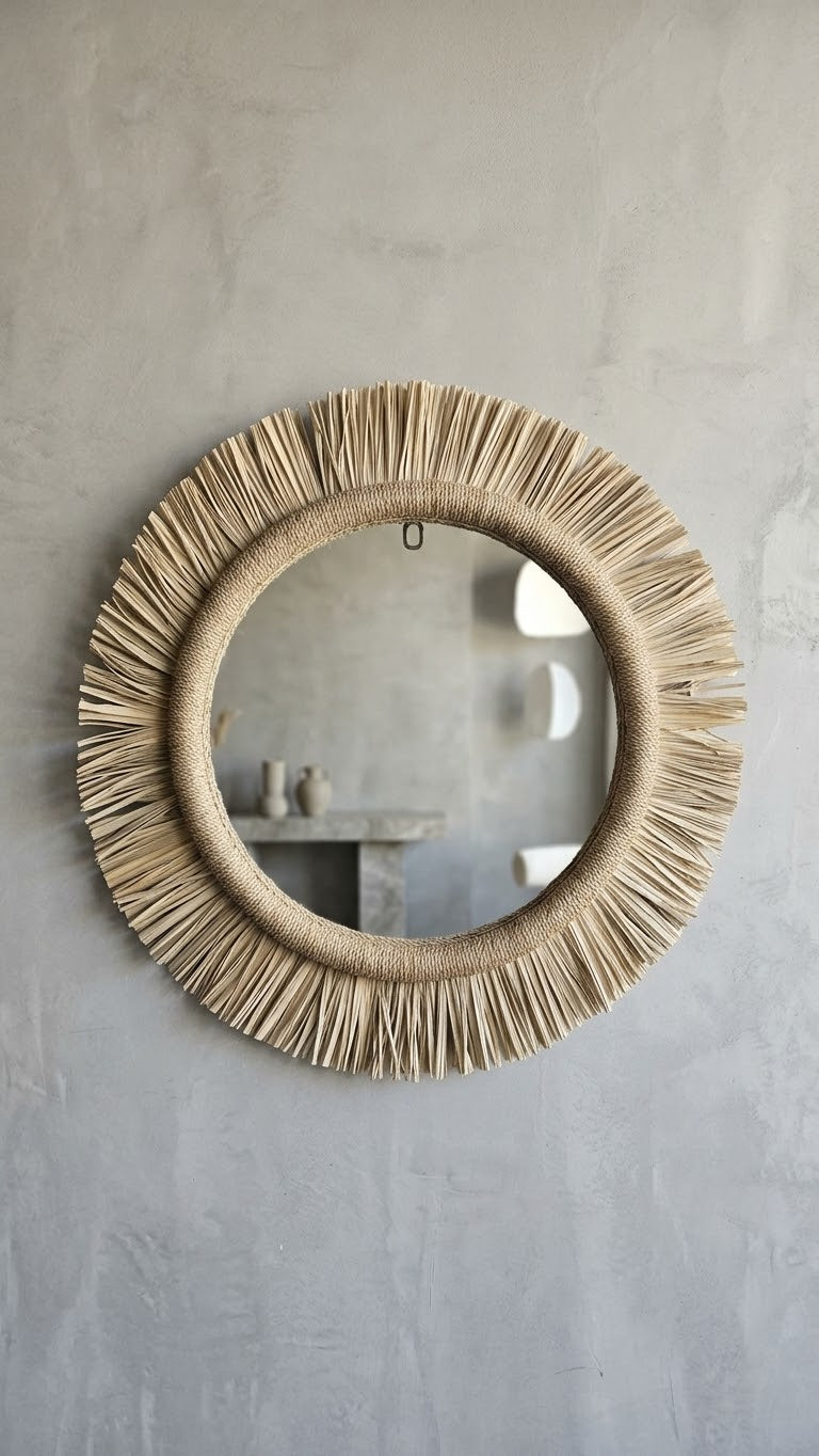 Miroir rond en palmier tresser à la main