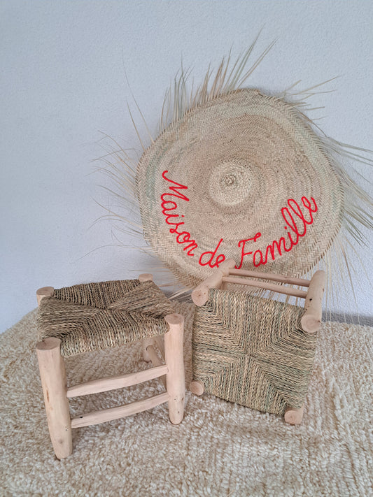 Tabouret marocain en bois et corde naturelle