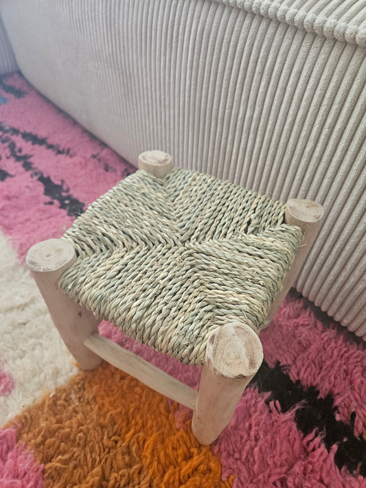 Mini tabouret marocain en bois et corde