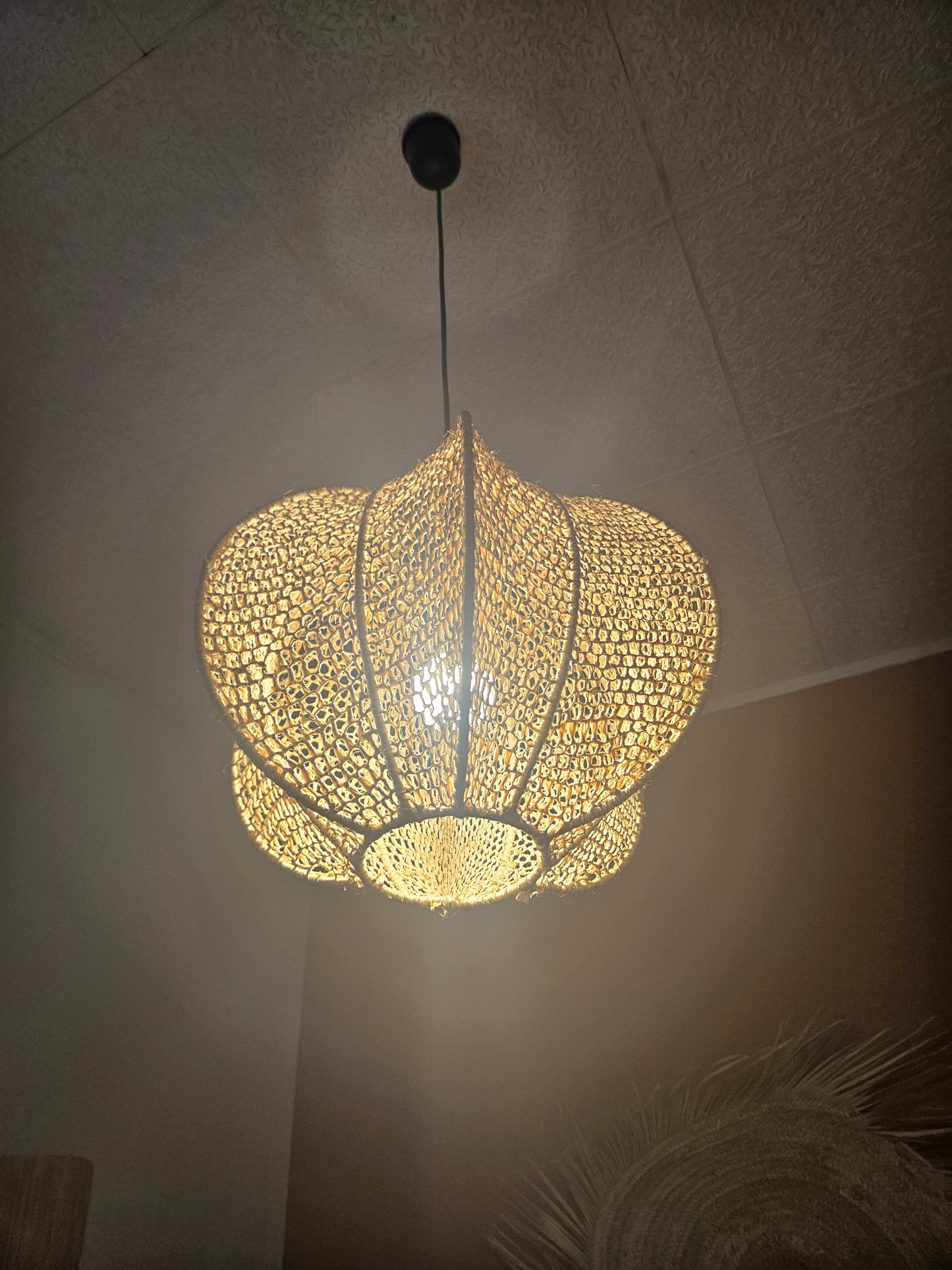 Suspension en raphia arrondie, nid d'abeille, luminaire deco, abat-jour en raphia