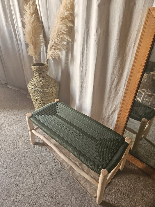 Banc marocain en bois d'eucalyptus & corde de nylon kaki - Banc d'intérieur et d'extérieur