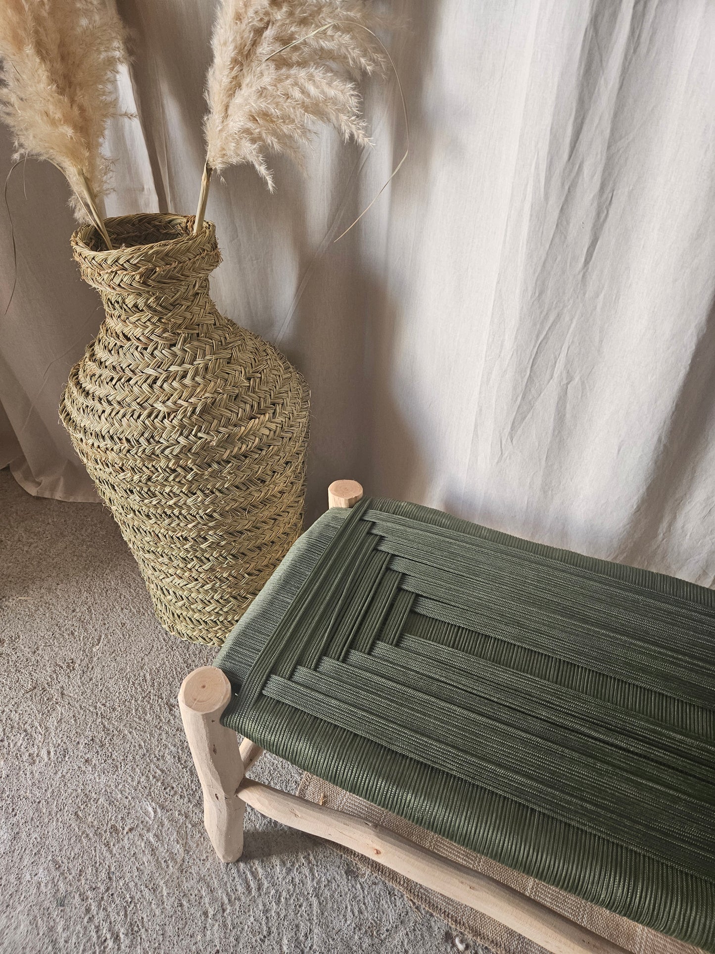 Banc marocain en bois d'eucalyptus & corde de nylon kaki - Banc d'intérieur et d'extérieur