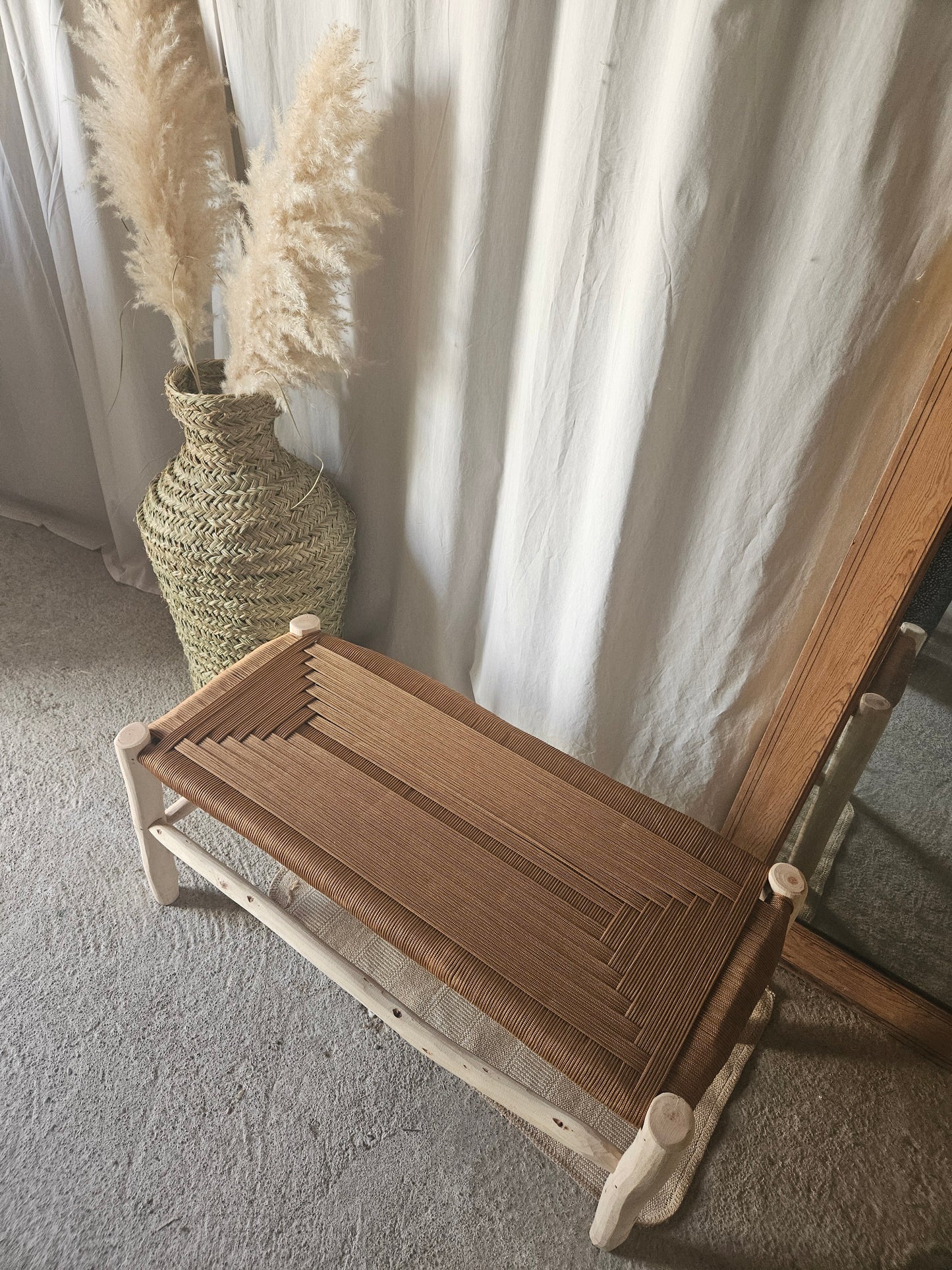 Banc marocain bois d'eucalyptus & corde de nylon camel - Banc d'intérieur et extérieur