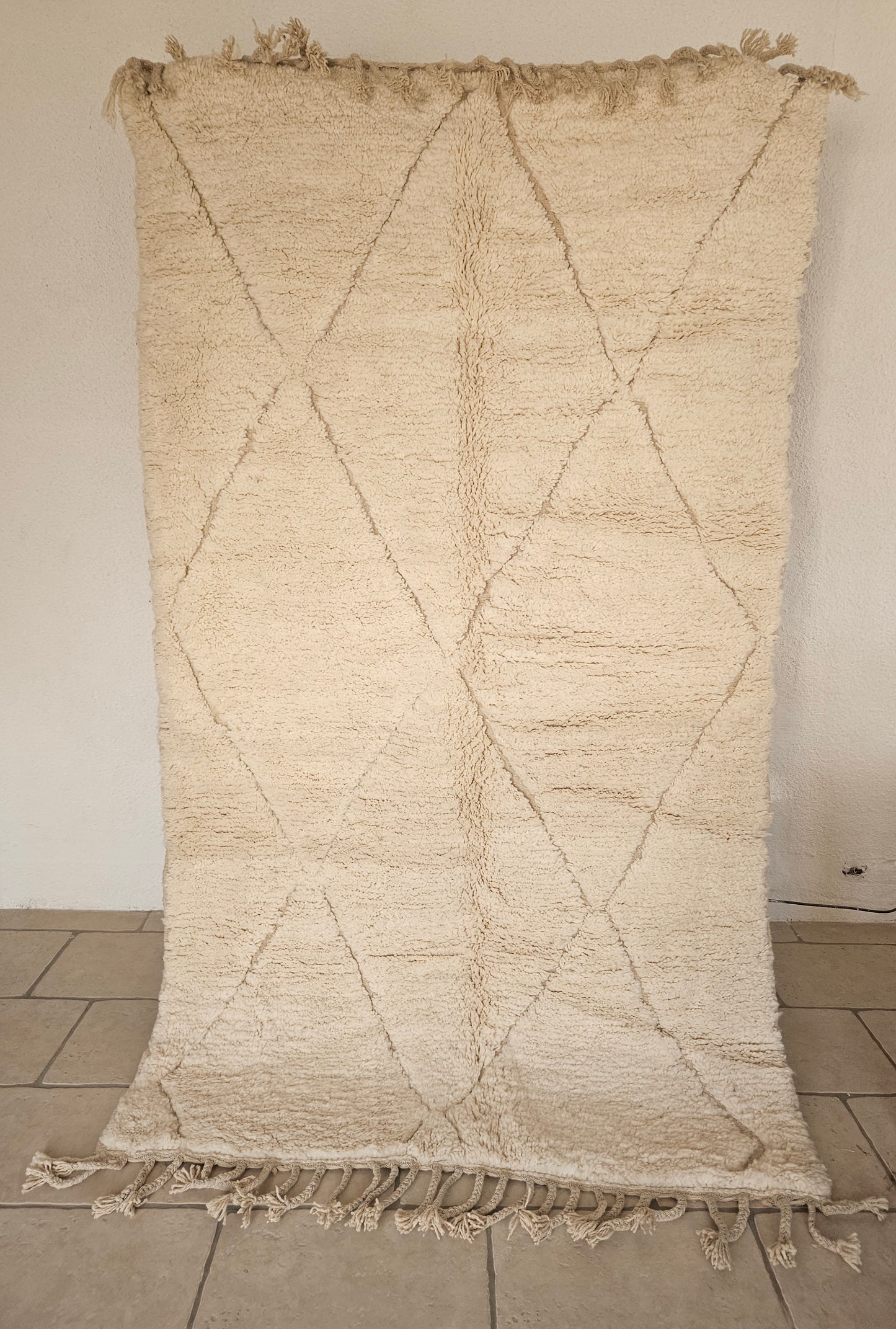 Tapis berbère Beni Ouarain losanges dans la trame Ecru naturel - Tapis Marocain