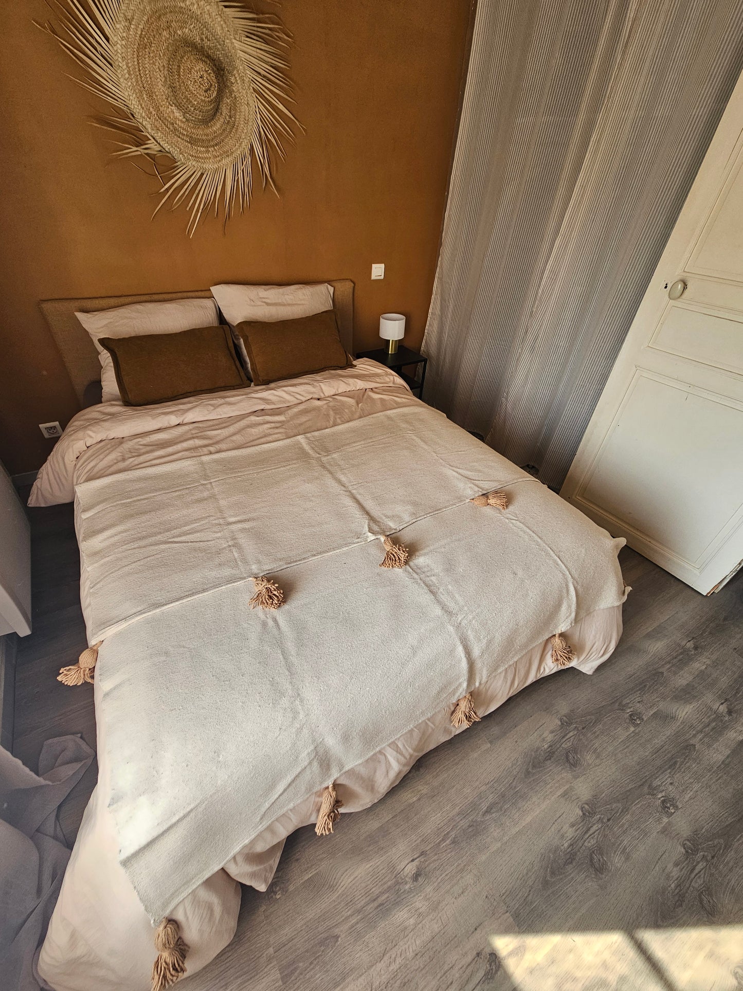 Plaid à pompons marocain en coton - Dessus de lit en coton