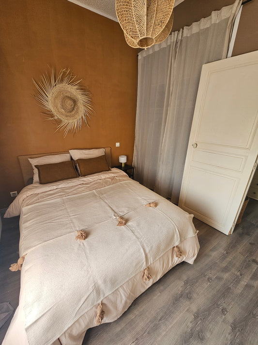 Plaid à pompons marocain en coton - Dessus de lit en coton