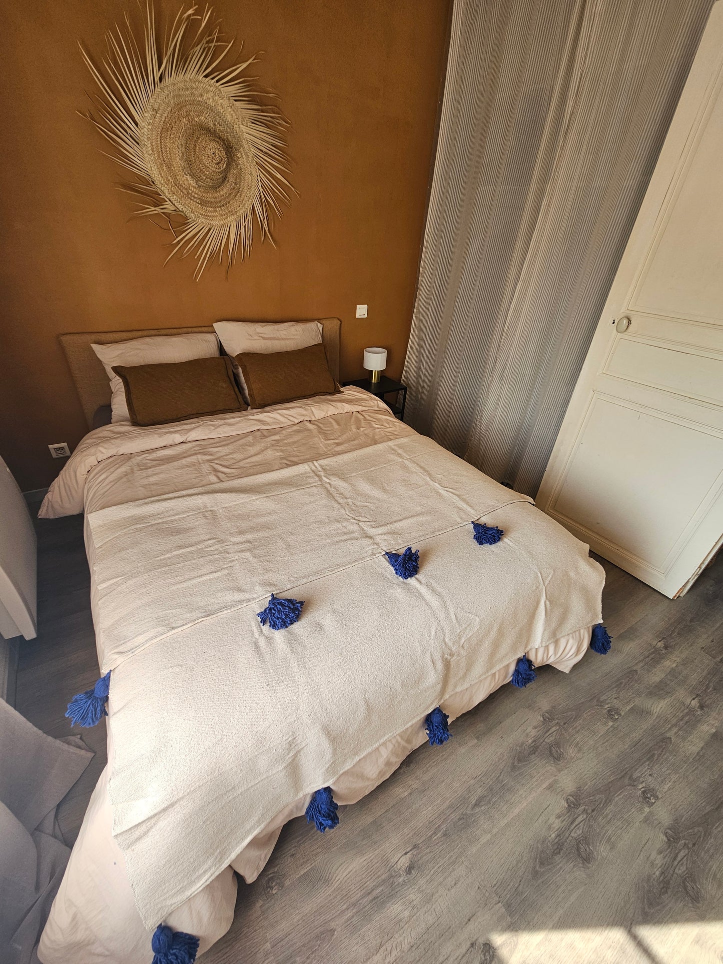 Plaid à pompons marocain en coton - Dessus de lit en coton