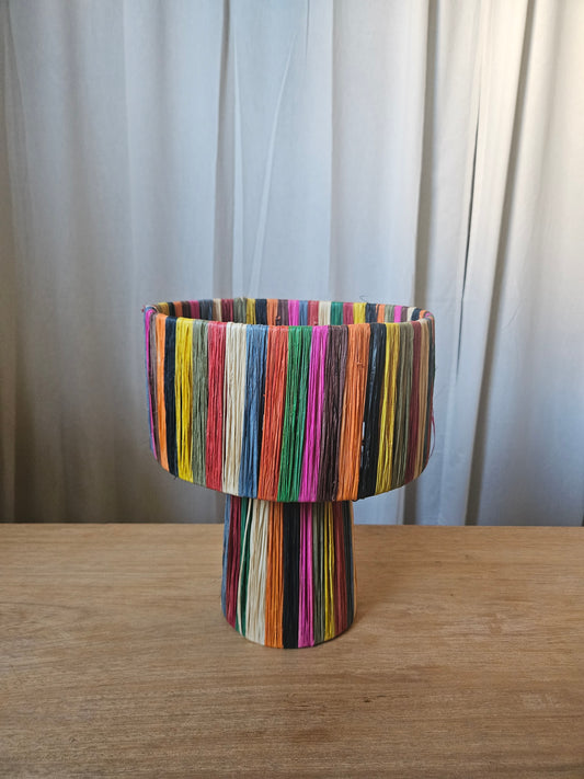Lampe à poser en raphia multicolore - Lampe coloré faite main