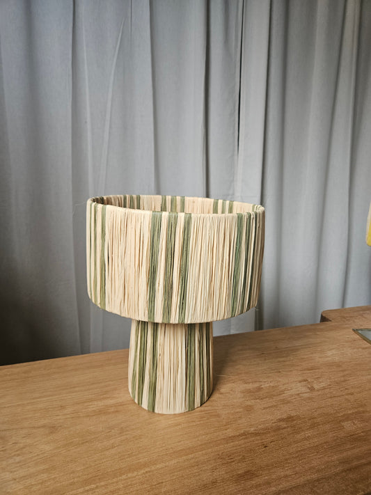 Lampe à poser en raphia naturel Kaki bicolore trois trait - Lampe fait main tendance