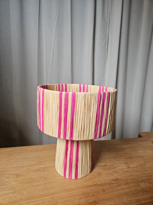 Lampe à poser en raphia naturel Rose bicolore trois trait - Lampe fait main tendance