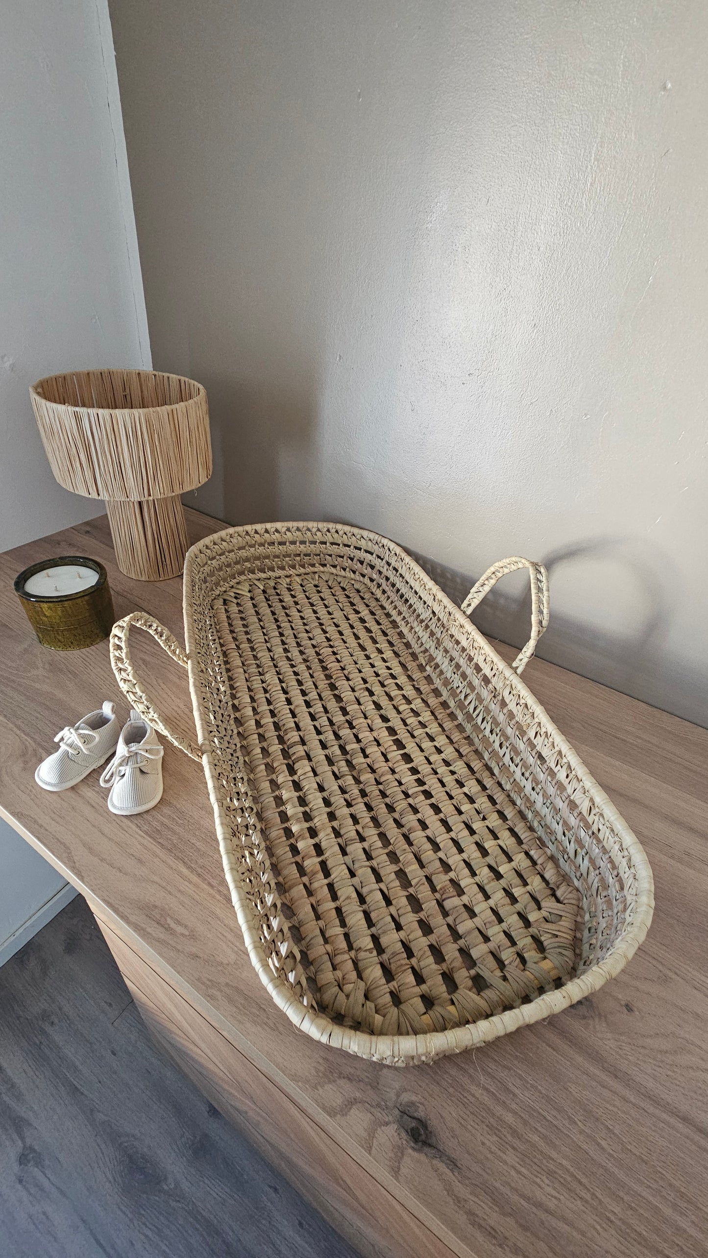 Panier à langer anses en doum Panier ovale matelas à langer