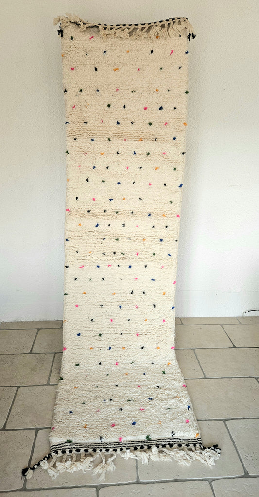 Tapis de couloir Beni Ouarain motif pois colorés - Tapis Berbère multicolore