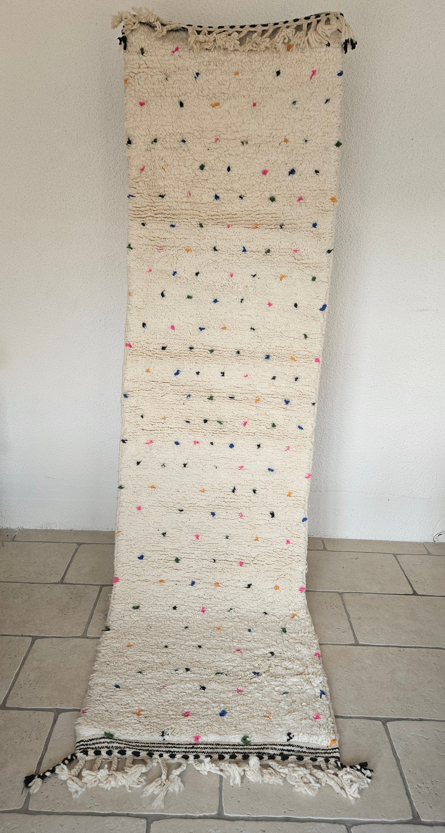 Tapis de couloir Beni Ouarain motif pois colorés - Tapis Berbère multicolore