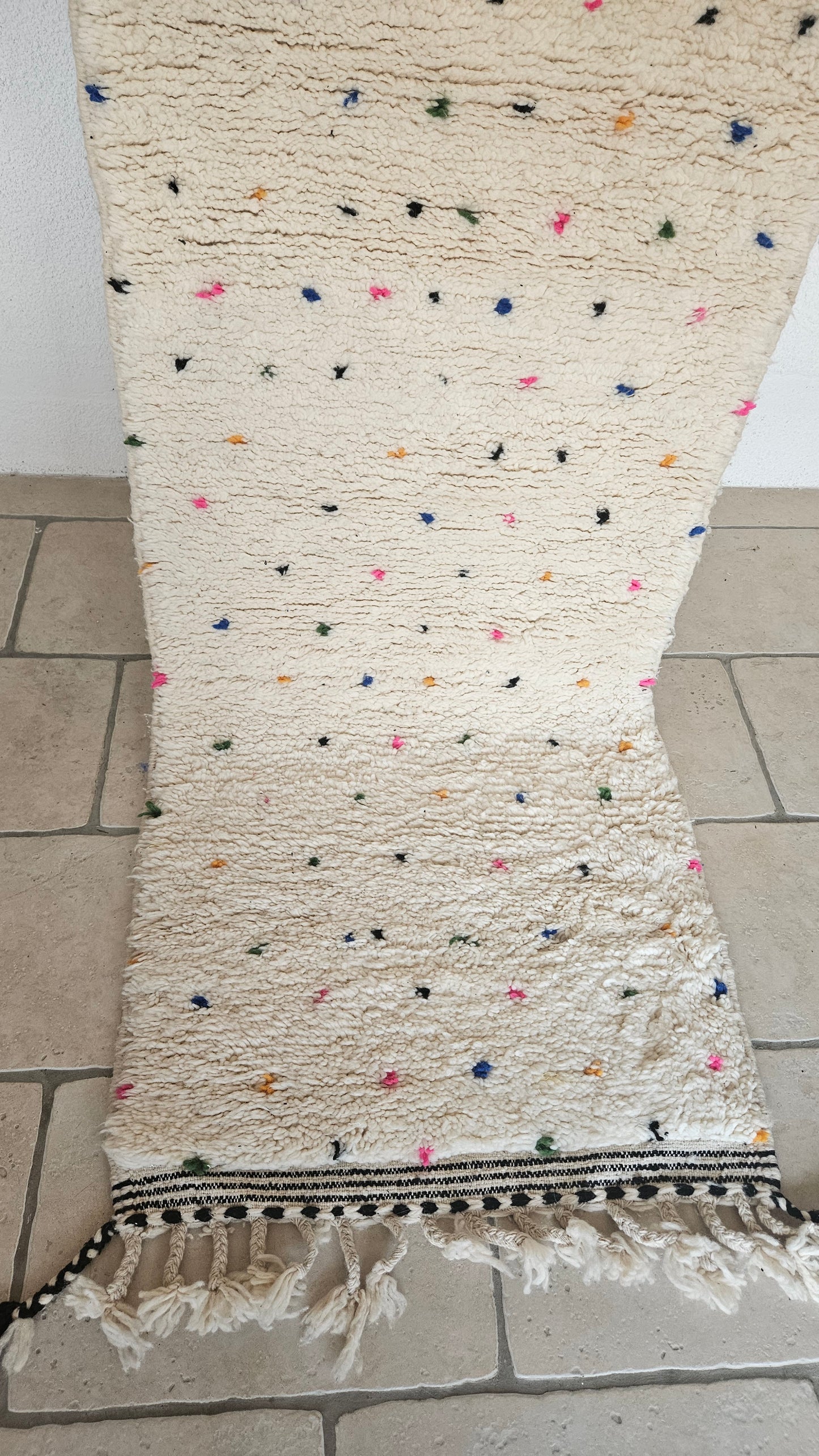 Tapis de couloir Beni Ouarain motif pois colorés - Tapis Berbère multicolore