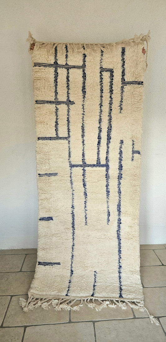 Tapis de couloir Berbère Ecru & Bleu dans la trame