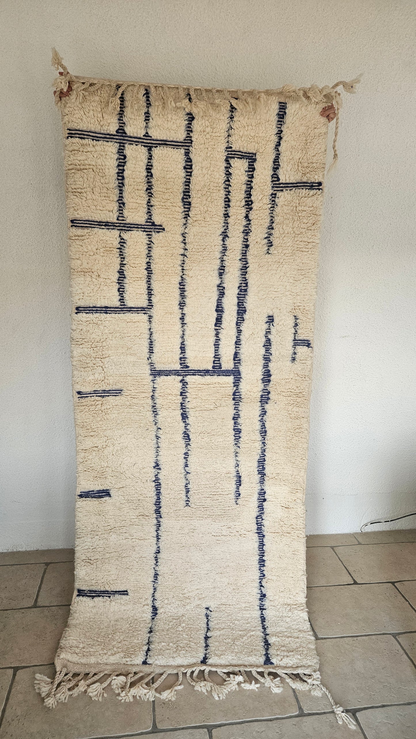 Tapis de couloir Berbère Ecru & Bleu dans la trame
