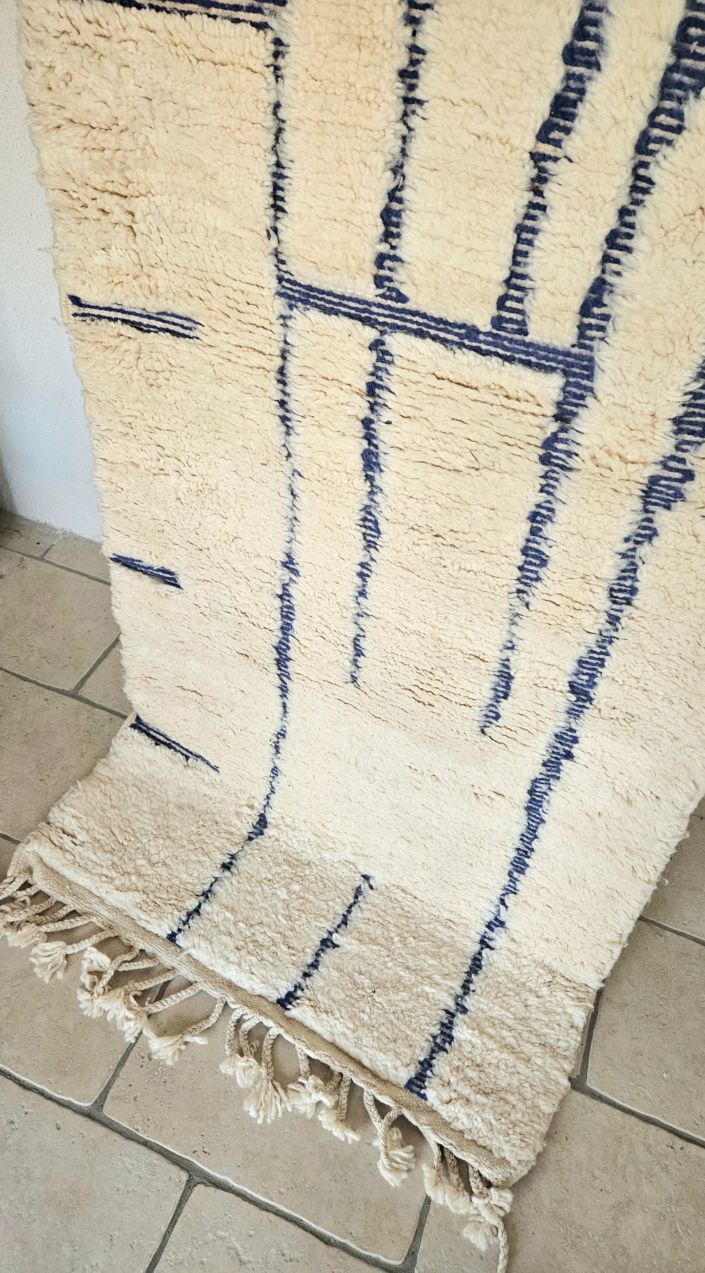 Tapis de couloir Berbère Ecru & Bleu dans la trame