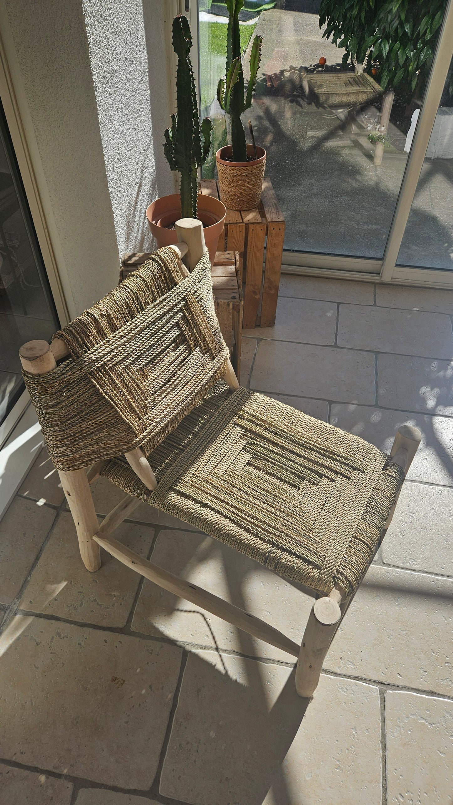 Fauteuil 3D en doum et bois d'eucalyptus - Fauteuil marocain naturel