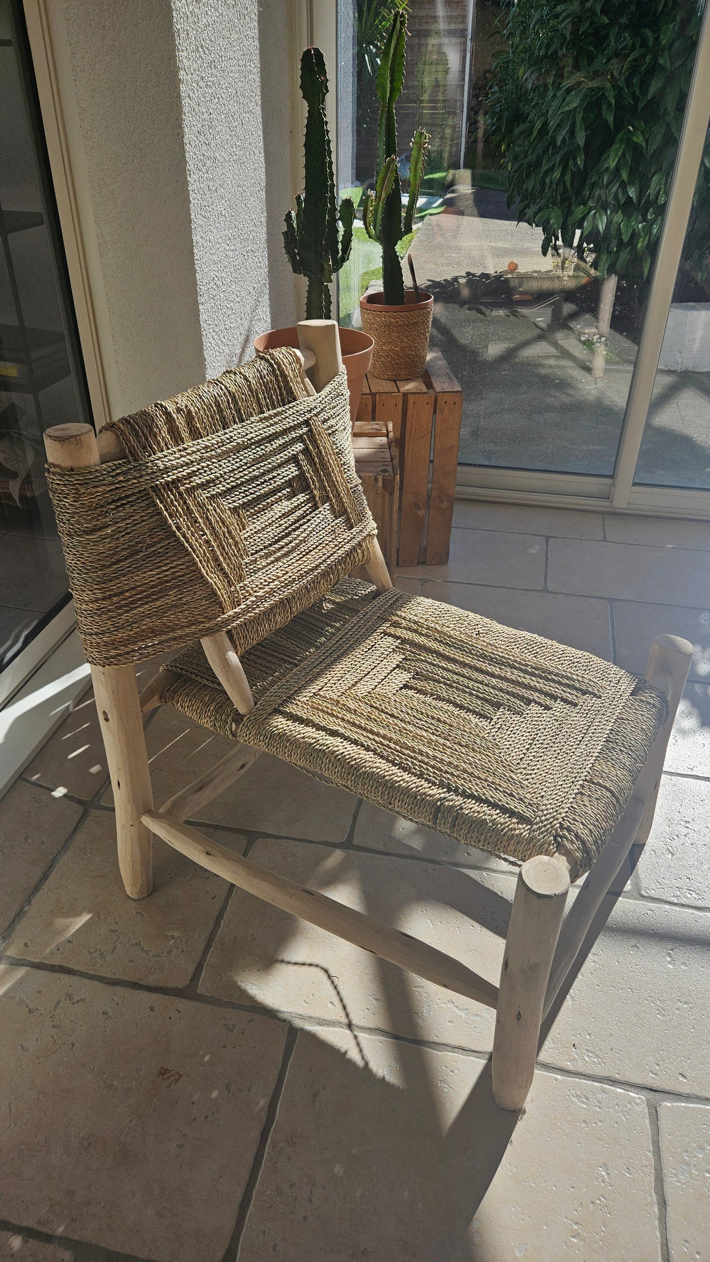 Fauteuil 3D en doum et bois d'eucalyptus - Fauteuil marocain naturel