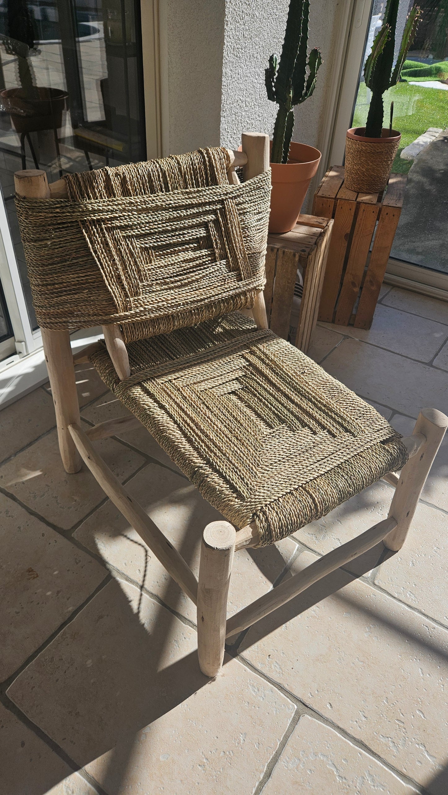 Fauteuil 3D en doum et bois d'eucalyptus - Fauteuil marocain naturel