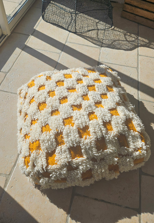 Pouf berbère damier Jaune et blanc - Pouf déco Pop
