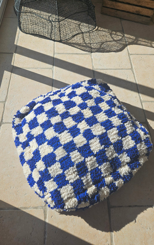 Pouf berbère damier bleu et blanc - Pouf déco Pop
