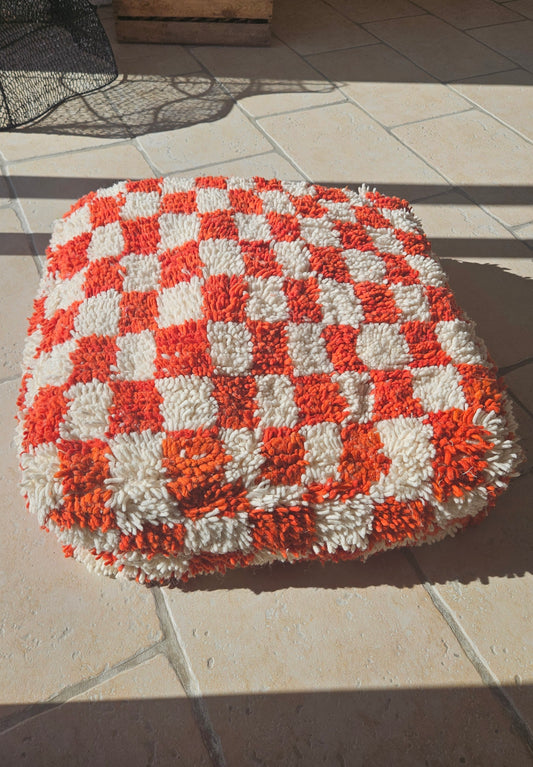 Pouf berbère damier orange & blanc - Pouf d'intérieur Pop