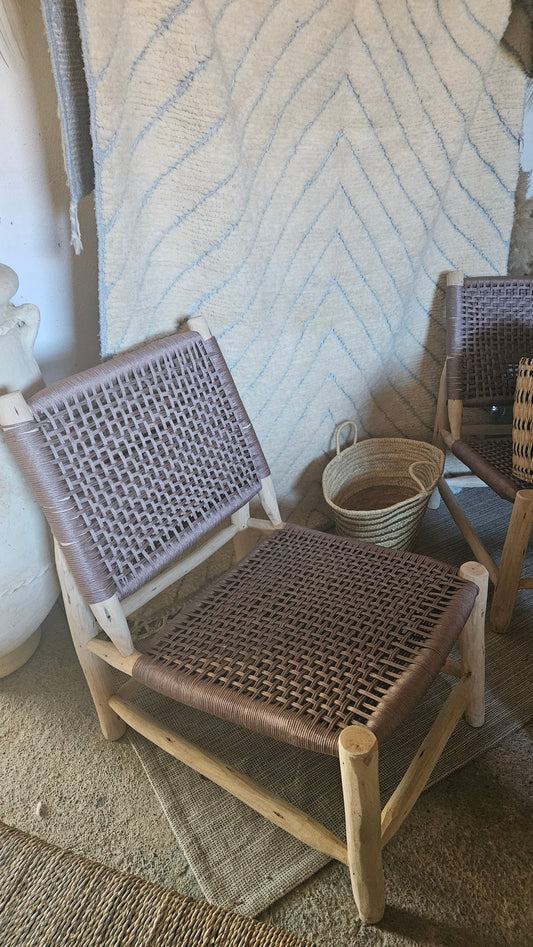 Fauteuil de terrasse en bois d'eucalyptus et corde de nylon marron - Fauteuil incliné maroc