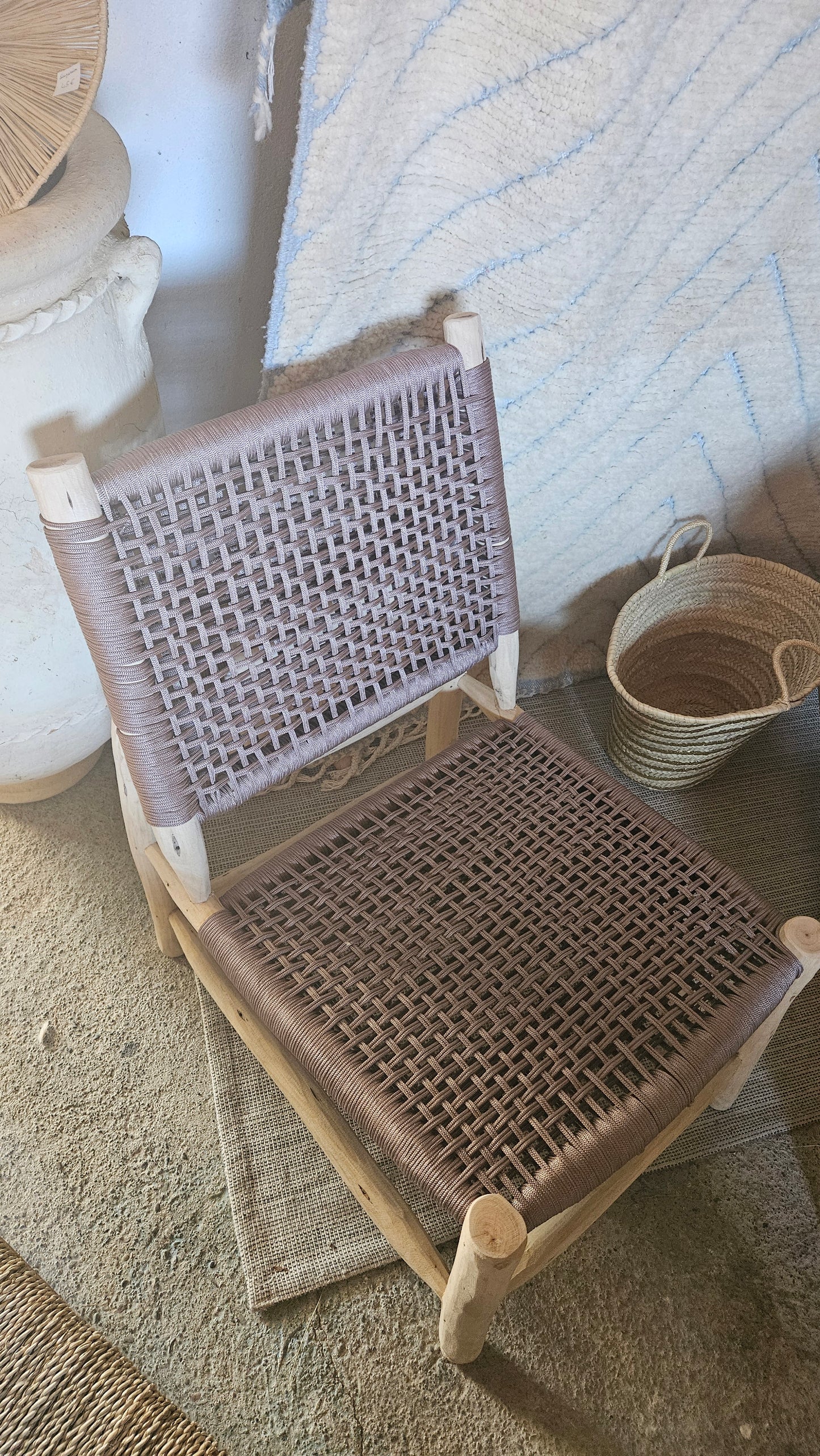 Fauteuil de terrasse en bois d'eucalyptus et corde de nylon marron - Fauteuil incliné maroc