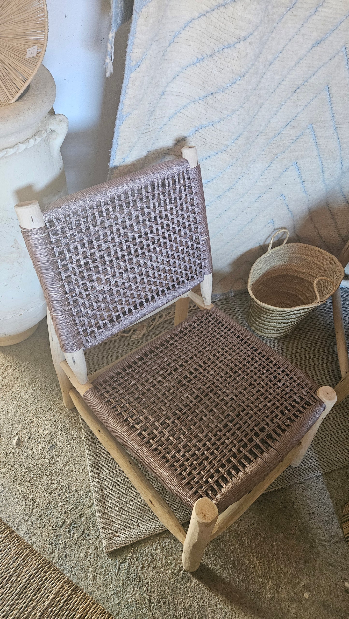 Fauteuil de terrasse en bois d'eucalyptus et corde de nylon marron - Fauteuil incliné maroc