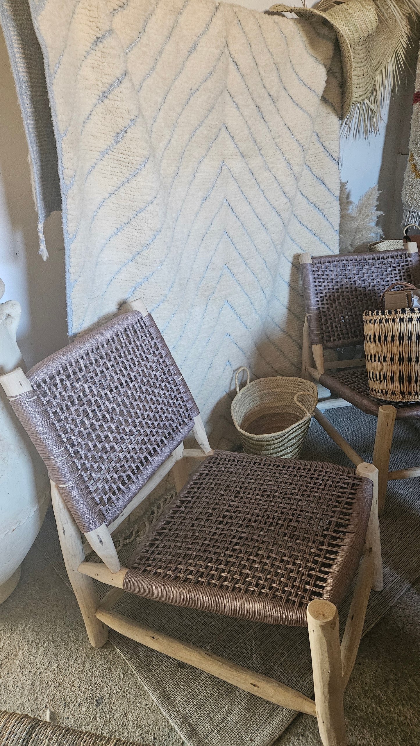 Fauteuil de terrasse en bois d'eucalyptus et corde de nylon marron - Fauteuil incliné maroc