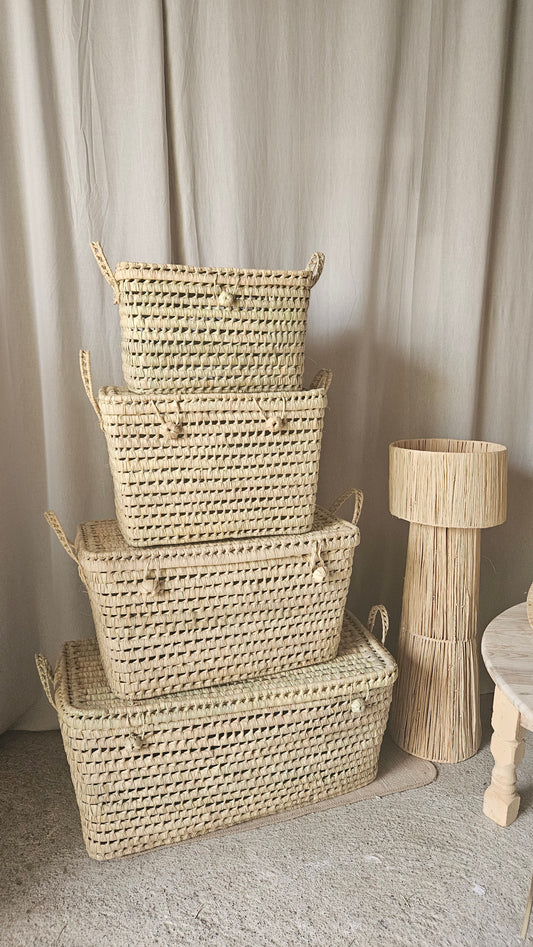 Malle en doum marocaine - Coffre de rangement en palmier