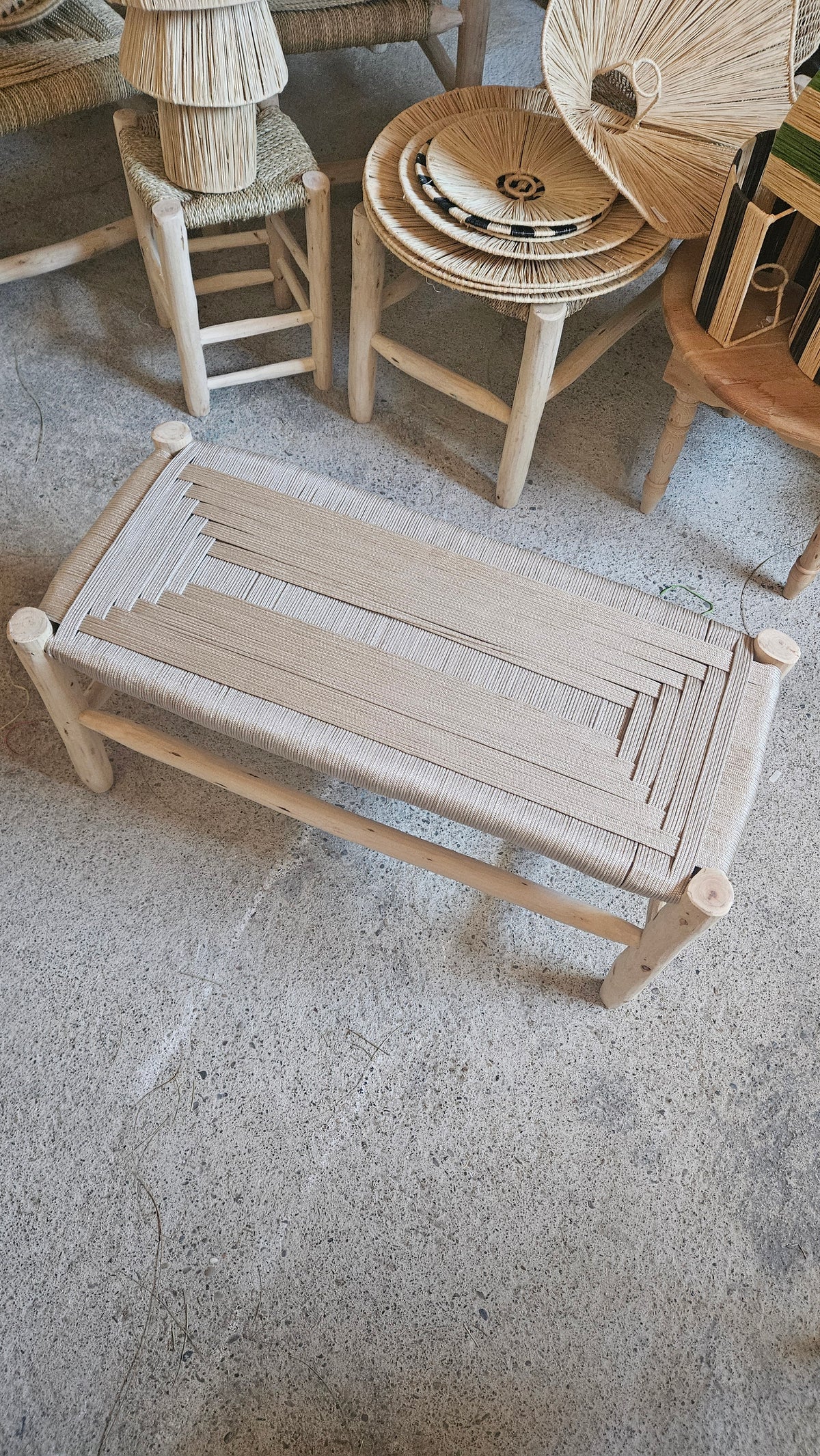 Banc marocain bois & corde de nylon beige - Banc d'intérieur ou extérieur